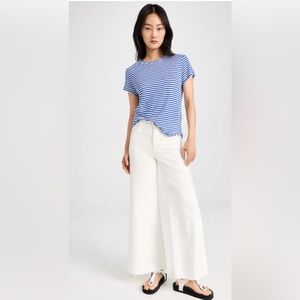 Frame Easy True Blue Striped Cropped Tee 100% Organic Cotton Women’s Medium
